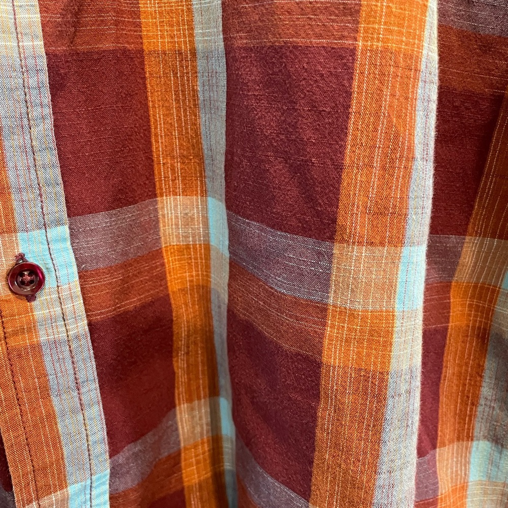 prAna Ecto SS Men’s XL short sleeve Button up plaid western shirt burgundy blue - Picture 2 of 8